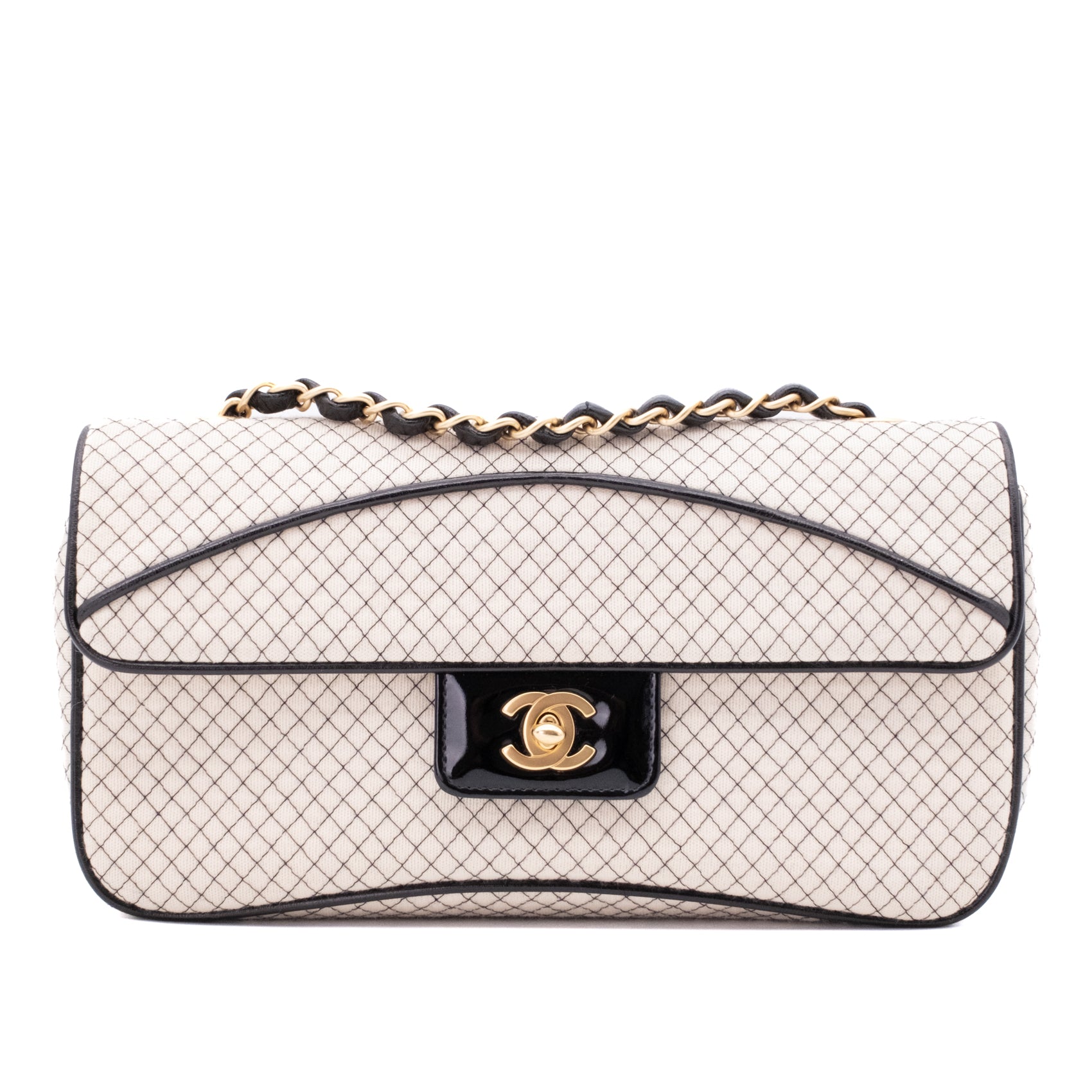 Chanel Classic Single Flap East West Microquilting Jersey Beige Schwarz GHW Matt