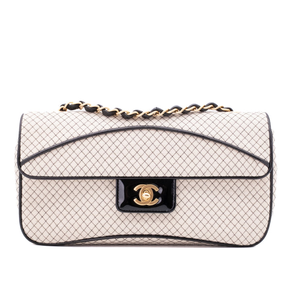 Chanel Classic Single Flap East West Microquilting Jersey Beige Schwarz GHW Matt