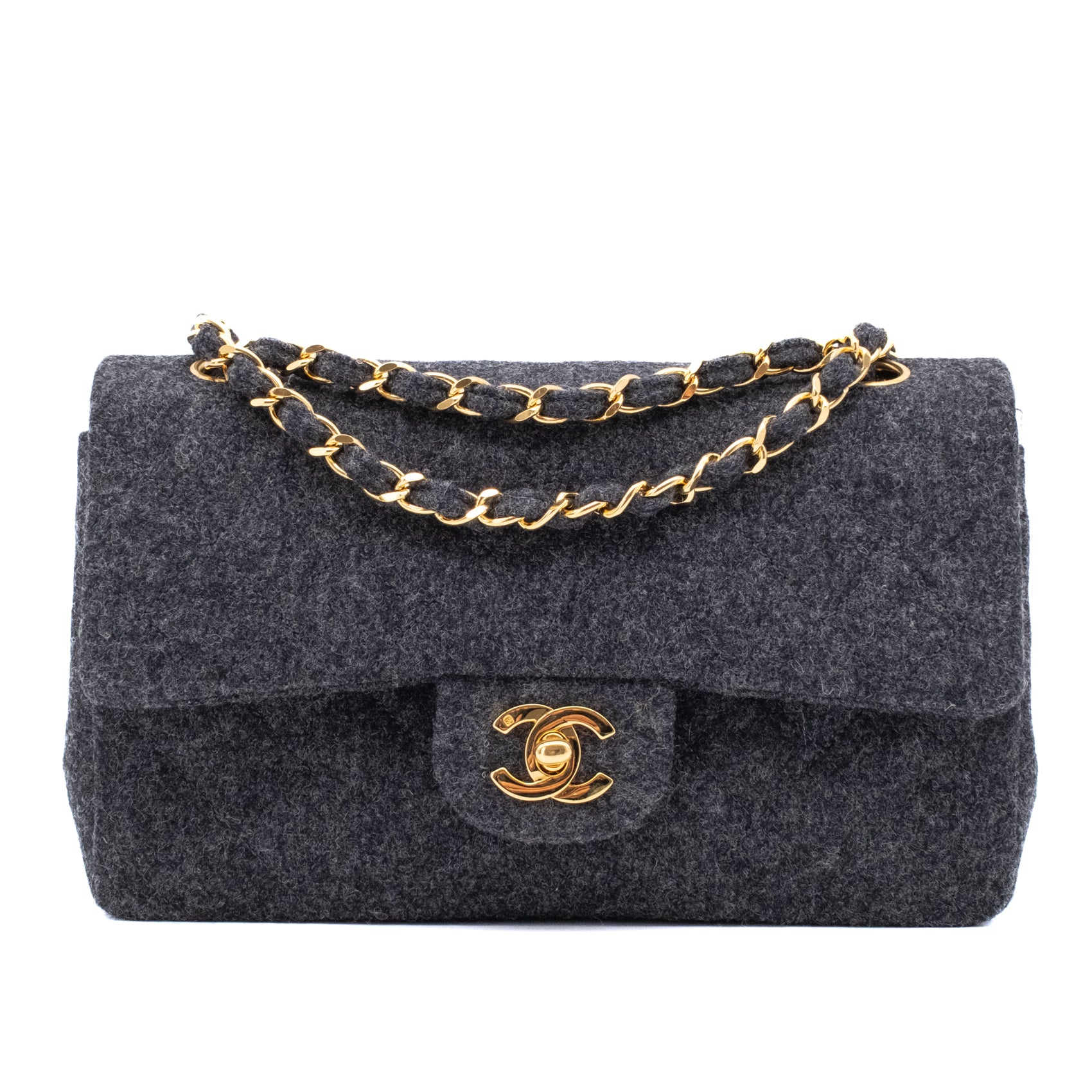 Chanel Double Flap Small Wolle Grau 24k GHW