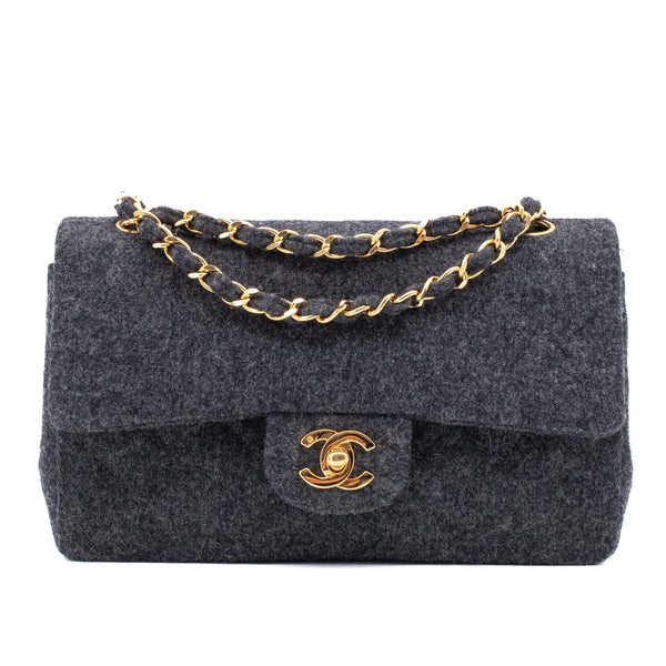 Chanel Double Flap Small Wolle Grau 24k GHW