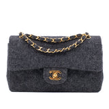 Chanel Double Flap Small Wolle Grau 24k GHW