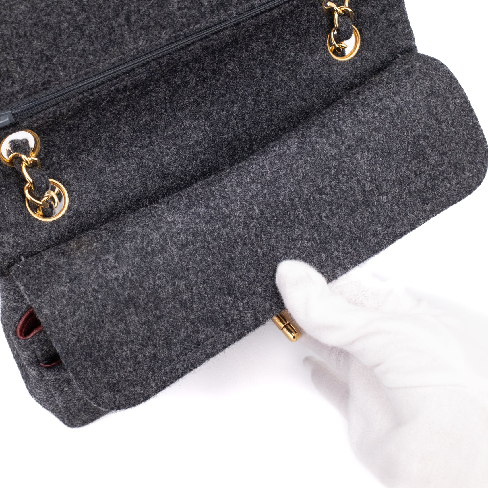 Chanel Double Flap Small Wolle Grau 24k GHW