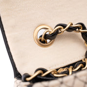 Chanel Classic Single Flap East West Microquilting Jersey Beige Schwarz GHW Matt