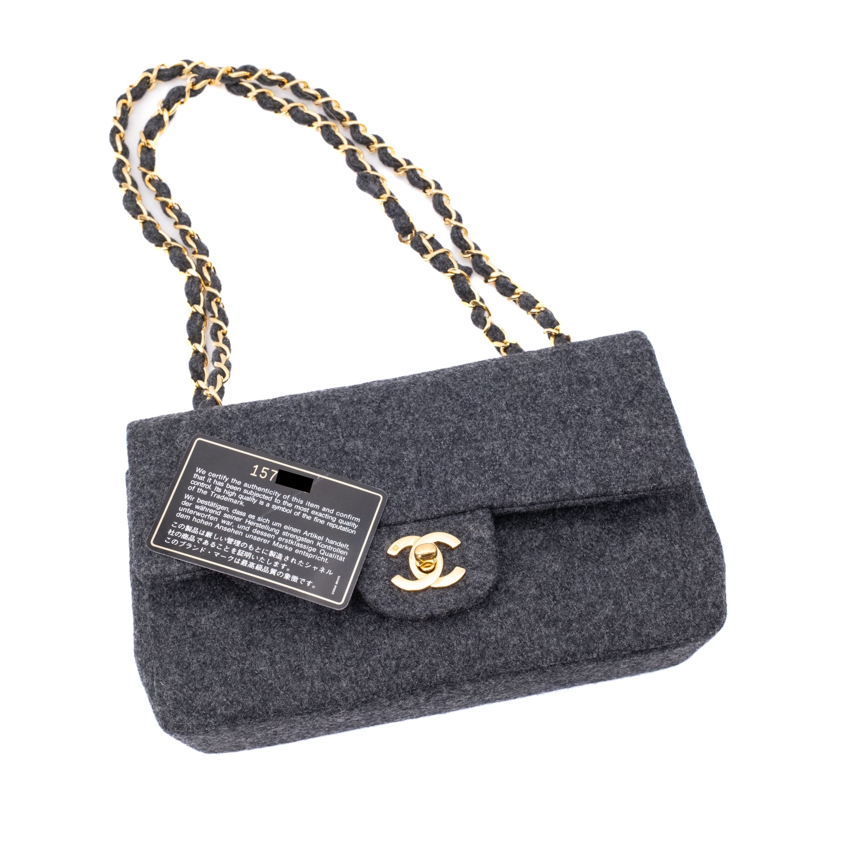 Chanel Double Flap Small Wolle Grau 24k GHW