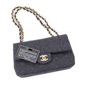 Chanel Double Flap Small Wolle Grau 24k GHW