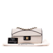Chanel Classic Single Flap East West Microquilting Jersey Beige Schwarz GHW Matt
