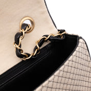 Chanel Classic Single Flap East West Microquilting Jersey Beige Schwarz GHW Matt