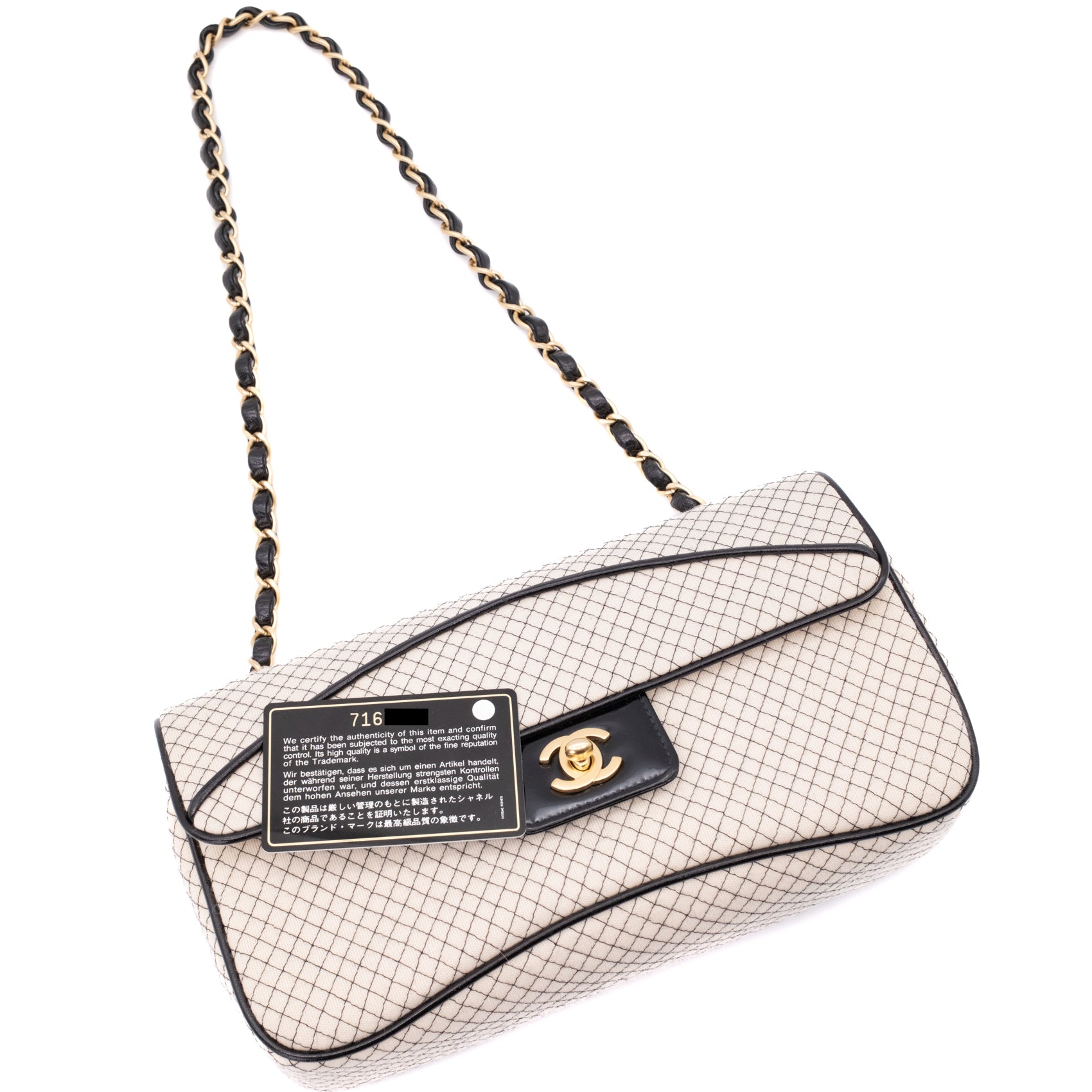 Chanel Classic Single Flap East West Microquilting Jersey Beige Schwarz GHW Matt