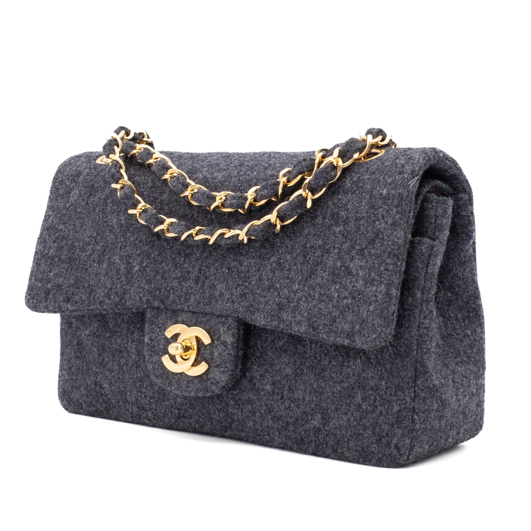 Chanel Double Flap Small Wolle Grau 24k GHW
