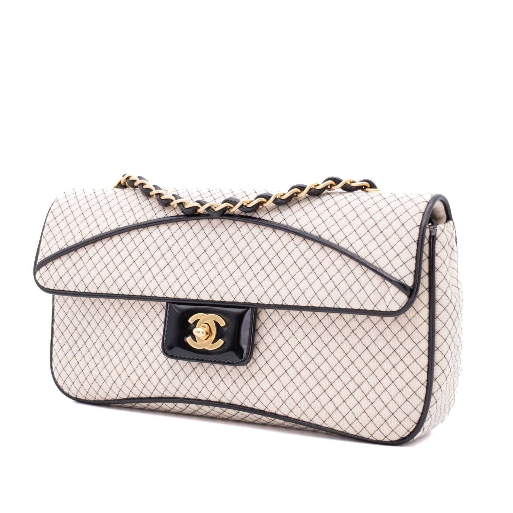 Chanel Classic Single Flap East West Microquilting Jersey Beige Schwarz GHW Matt
