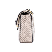 Chanel Classic Single Flap East West Microquilting Jersey Beige Schwarz GHW Matt