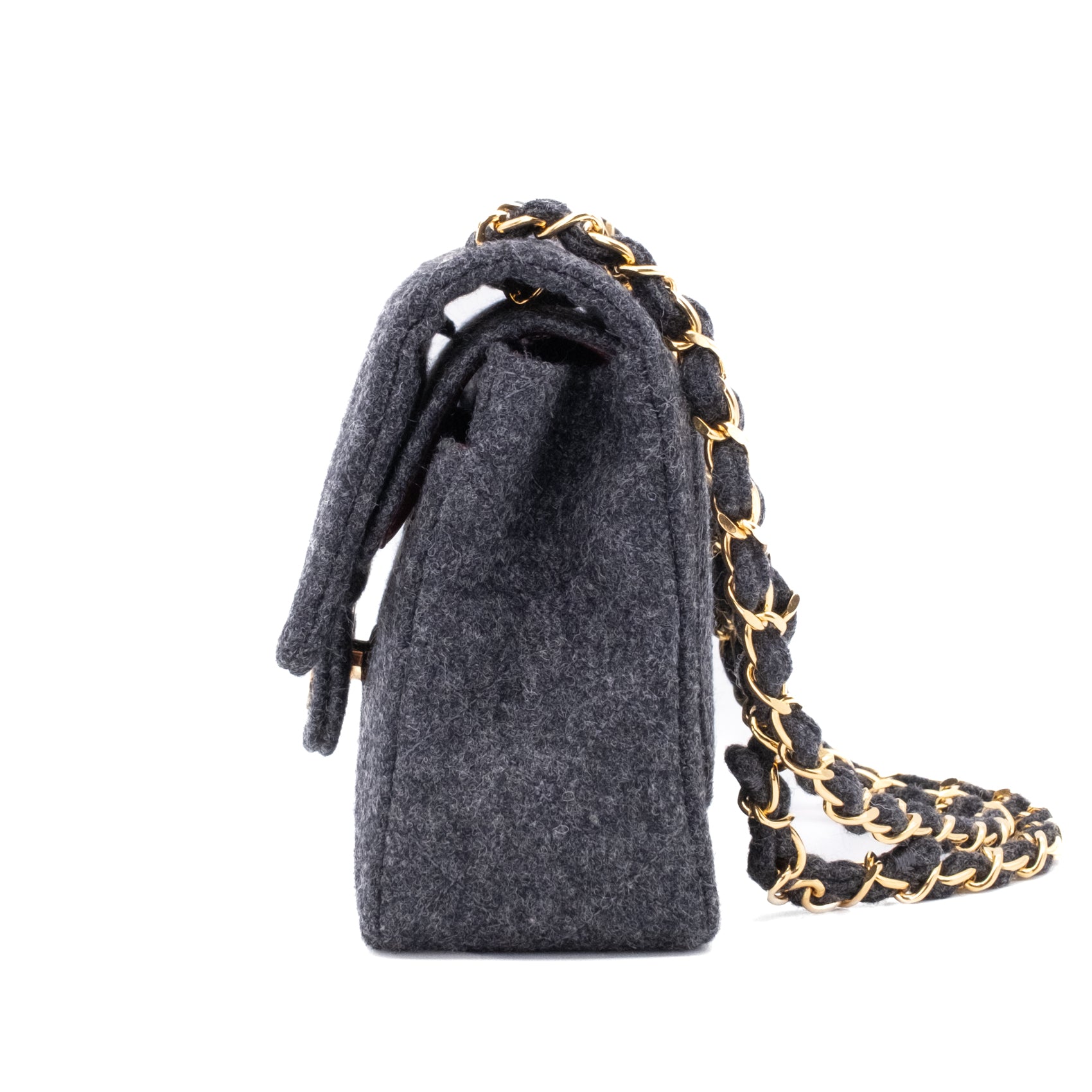 Chanel Double Flap Small Wolle Grau 24k GHW