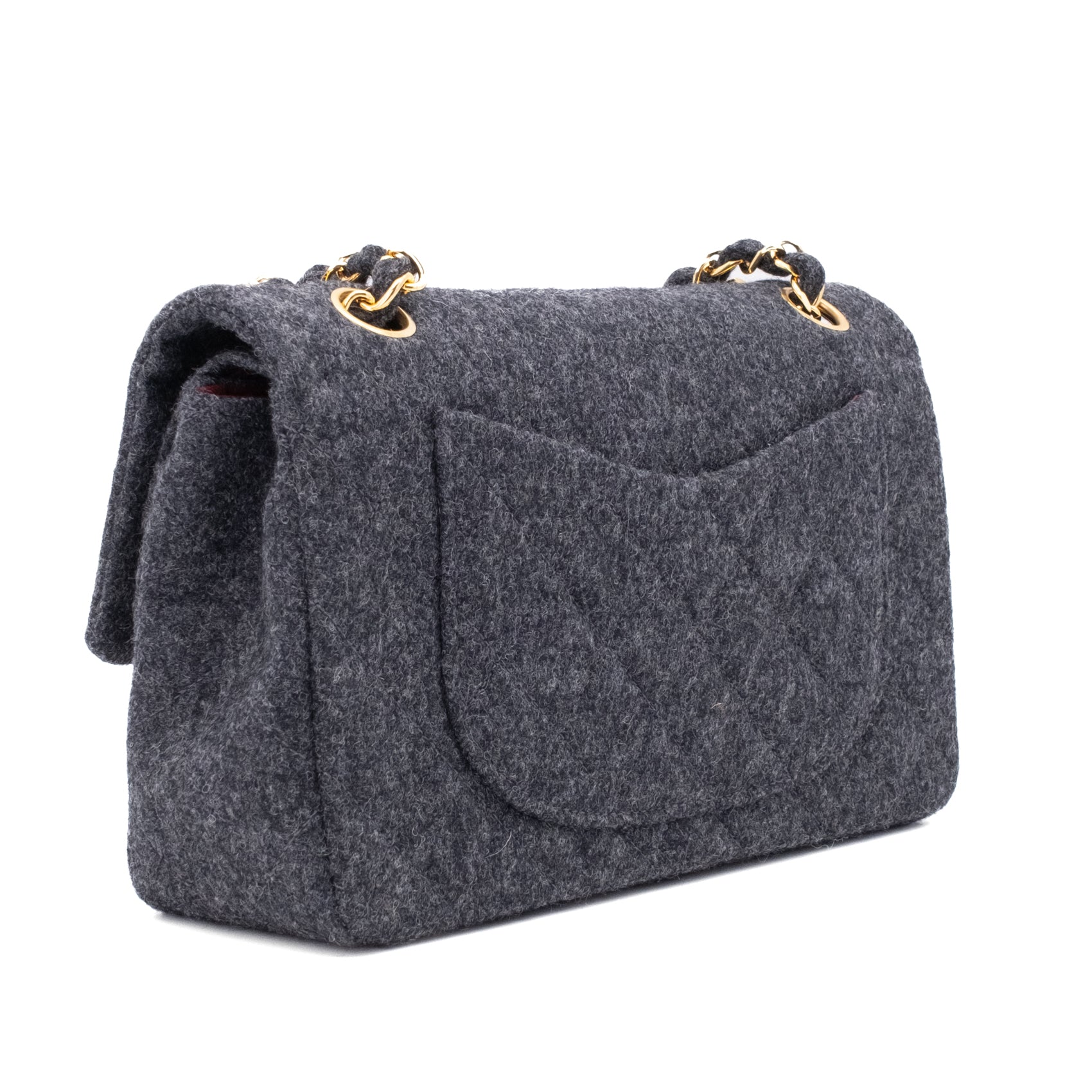 Chanel Double Flap Small Wolle Grau 24k GHW