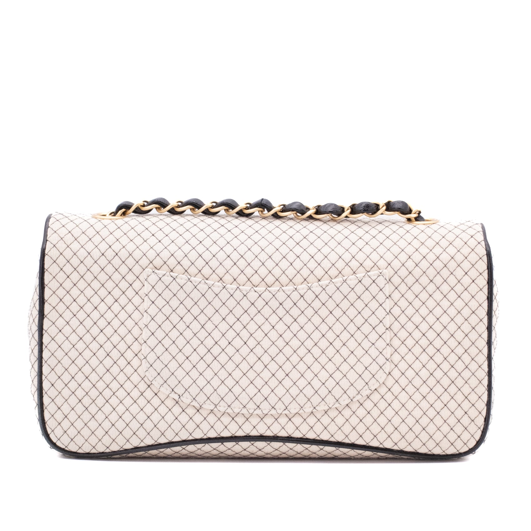 Chanel Classic Single Flap East West Microquilting Jersey Beige Schwarz GHW Matt