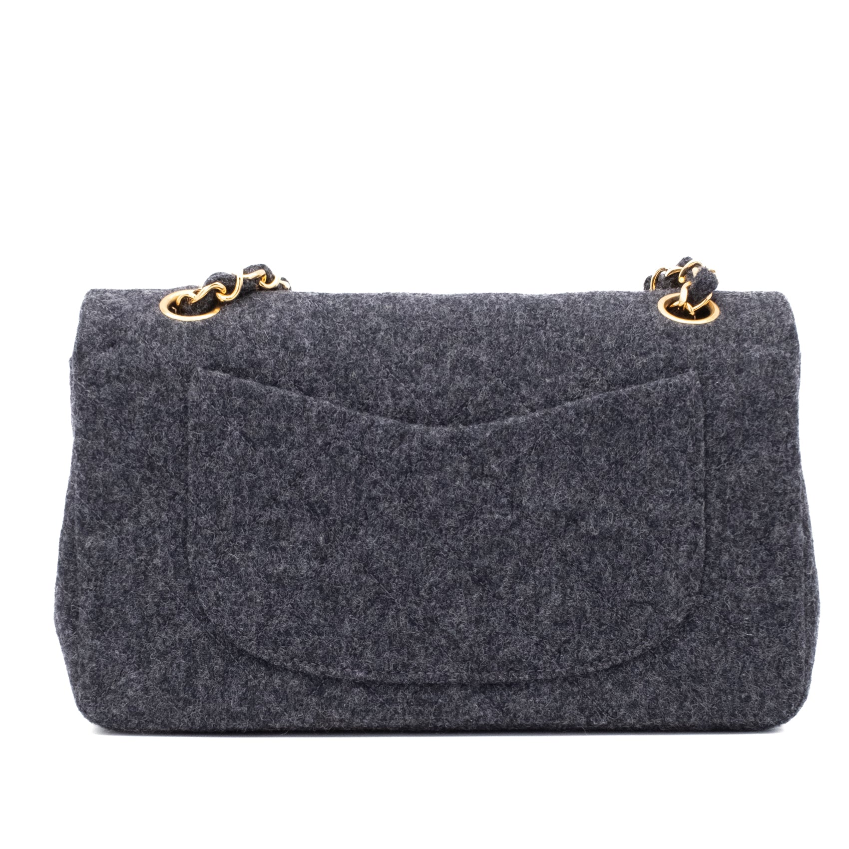 Chanel Double Flap Small Wolle Grau 24k GHW