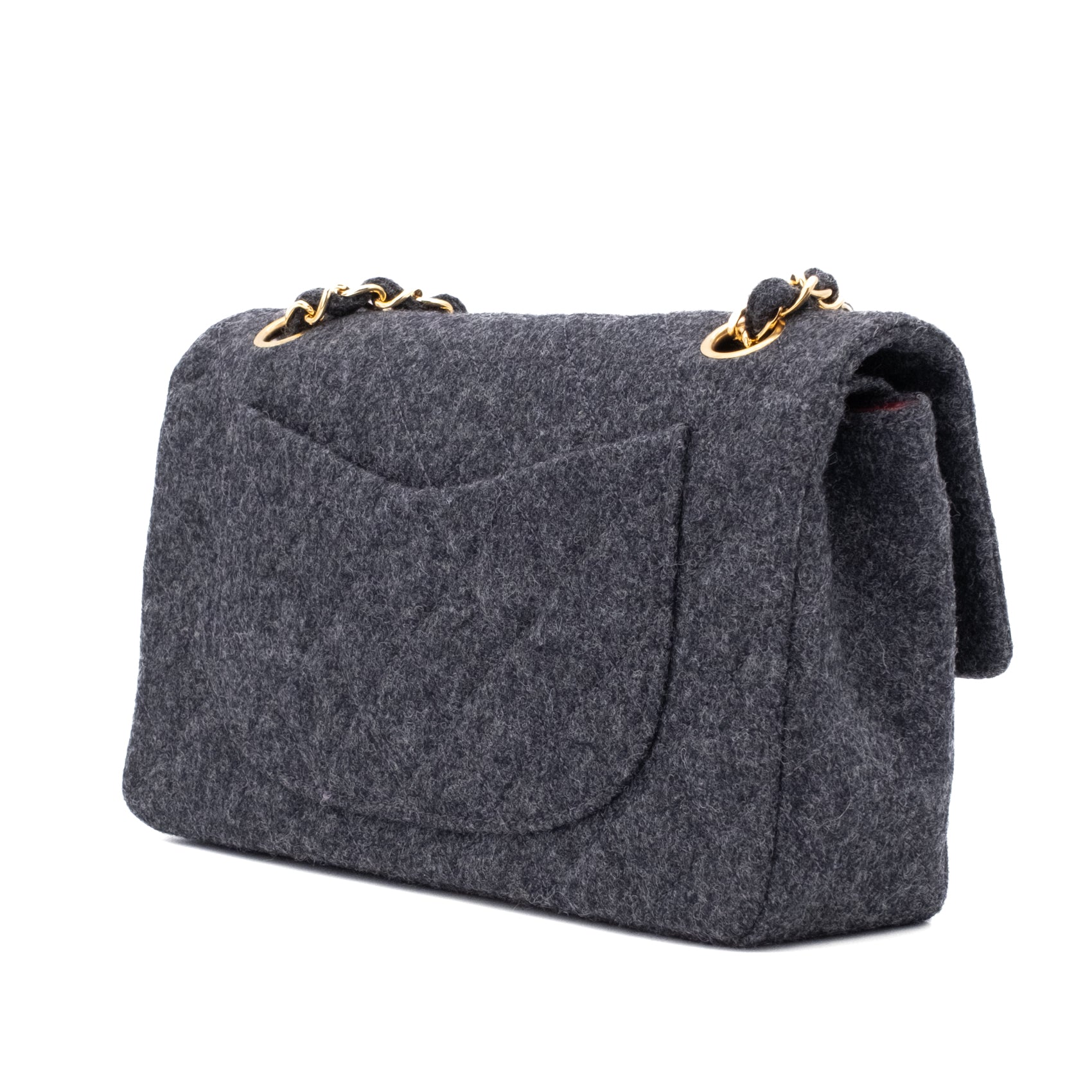 Chanel Double Flap Small Wolle Grau 24k GHW