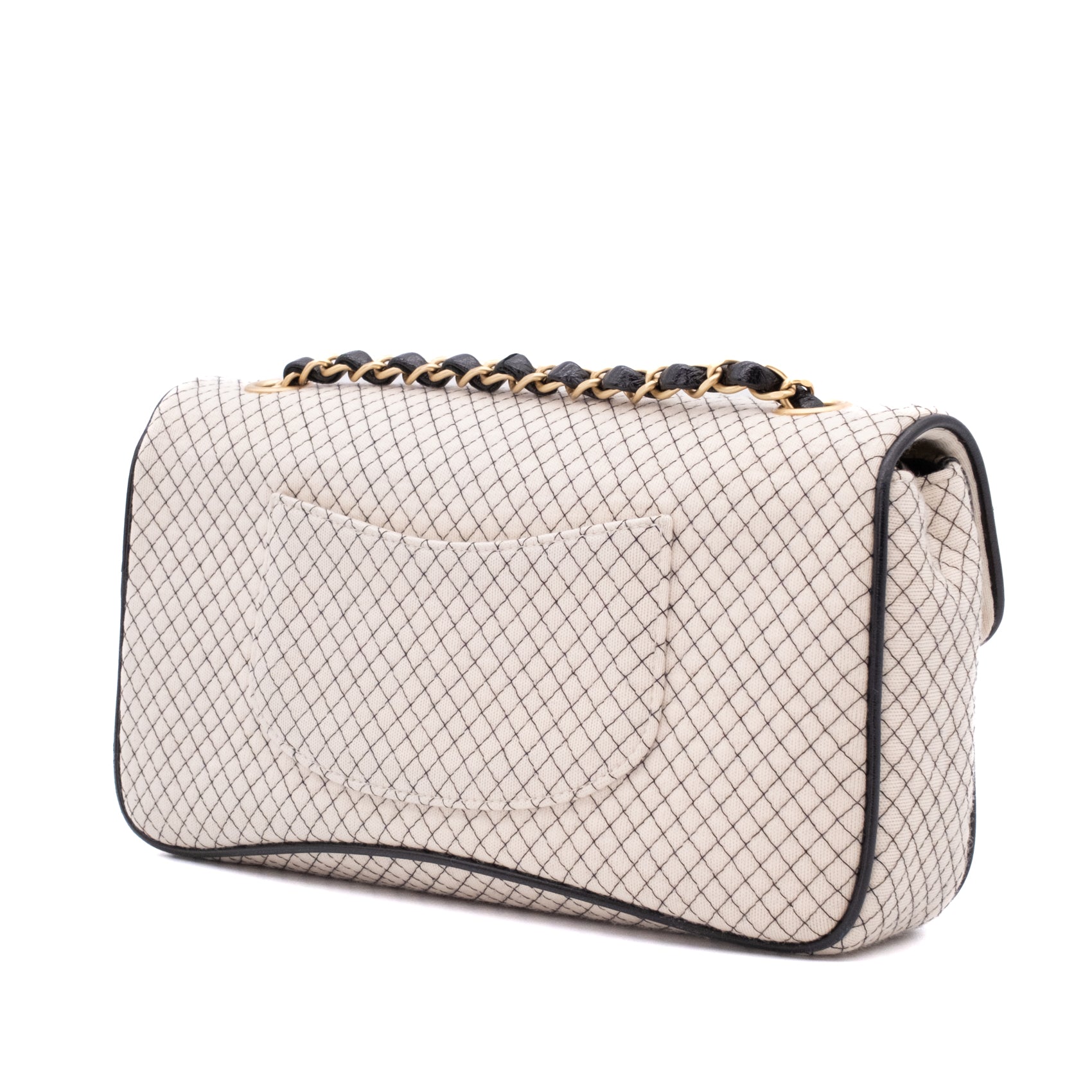Chanel Classic Single Flap East West Microquilting Jersey Beige Schwarz GHW Matt