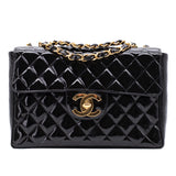 Chanel Classic Single Flap Jumbo XL Lackleder Schwarz GHW 24k