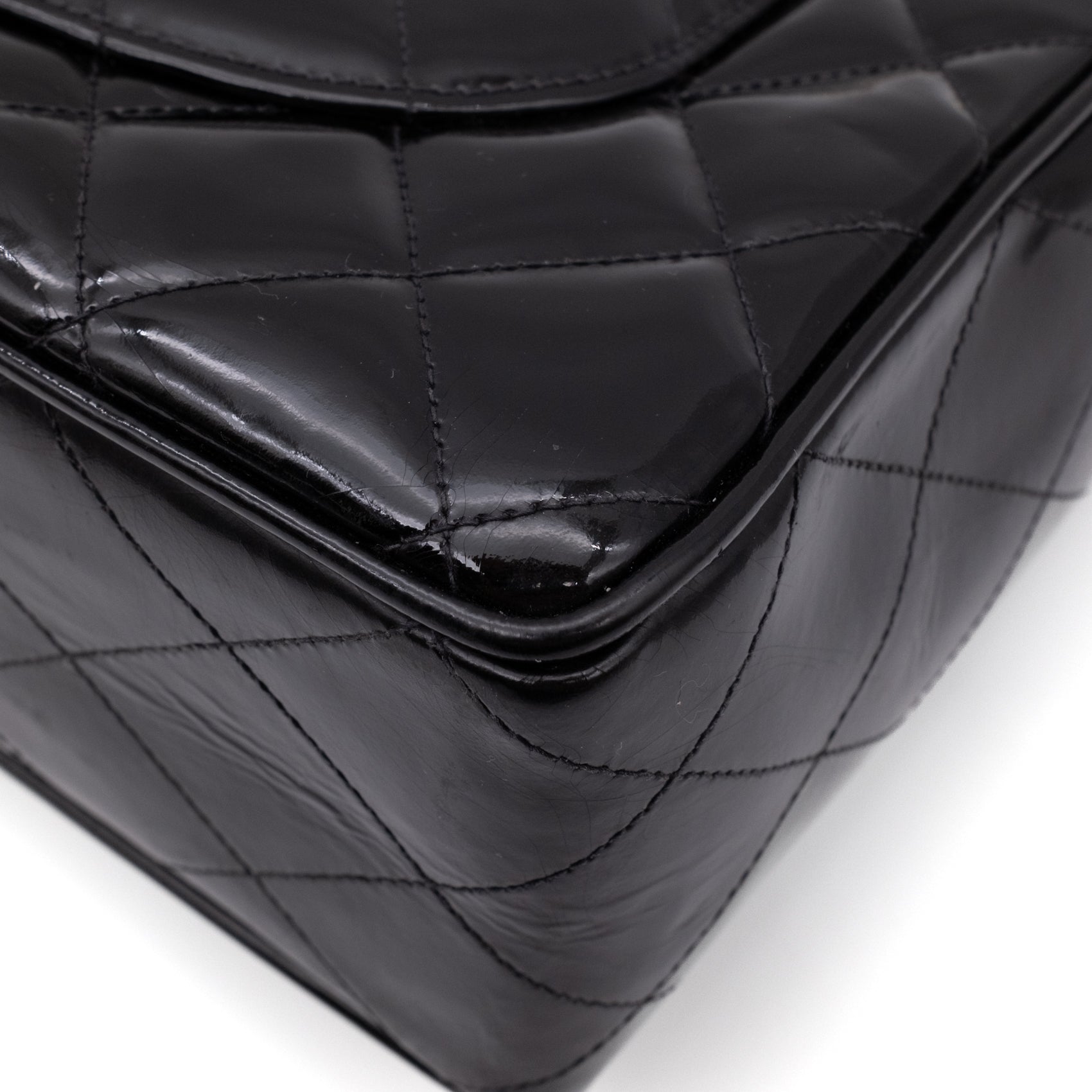 Chanel Classic Single Flap Jumbo XL Lackleder Schwarz GHW 24k