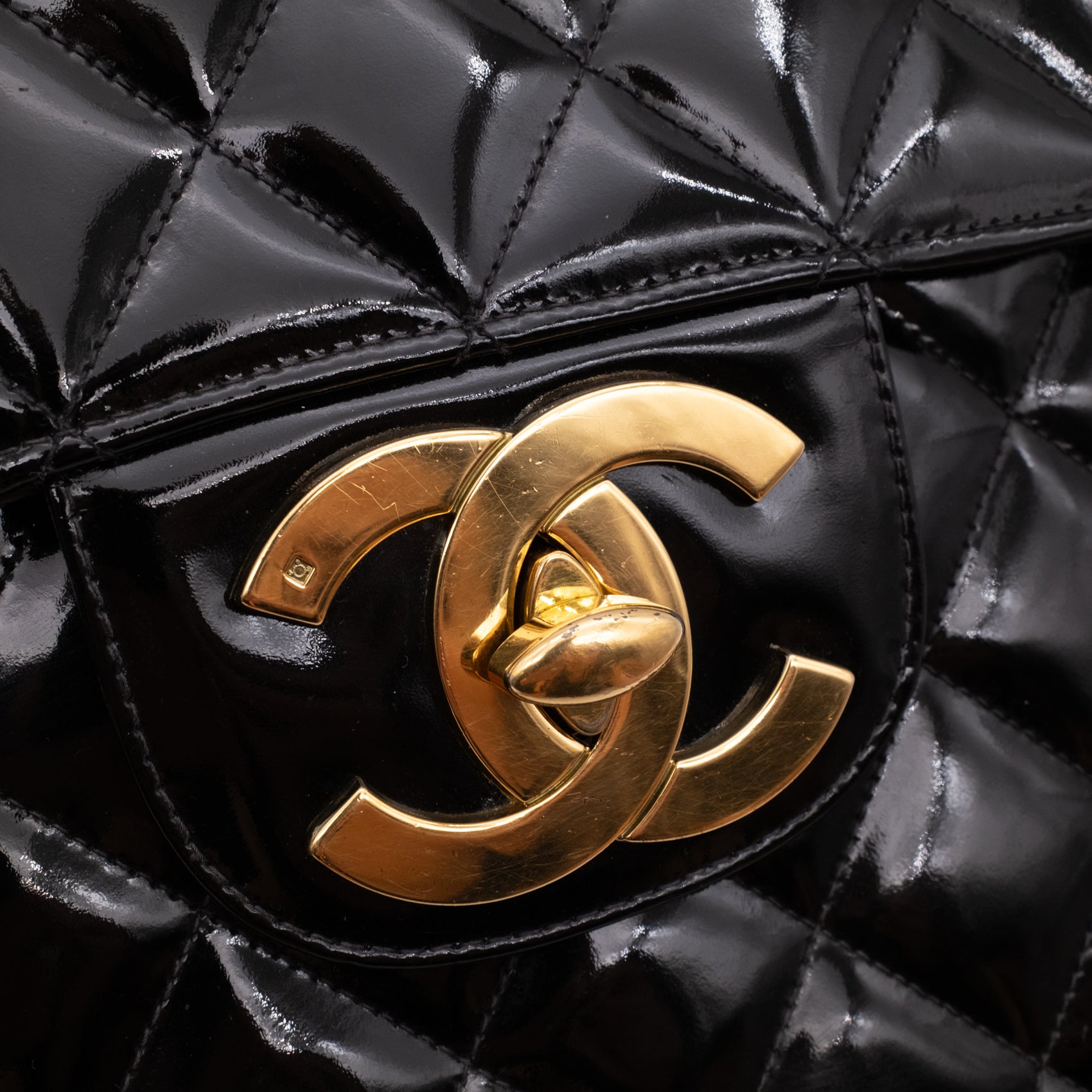 Chanel Classic Single Flap Jumbo XL Lackleder Schwarz GHW 24k