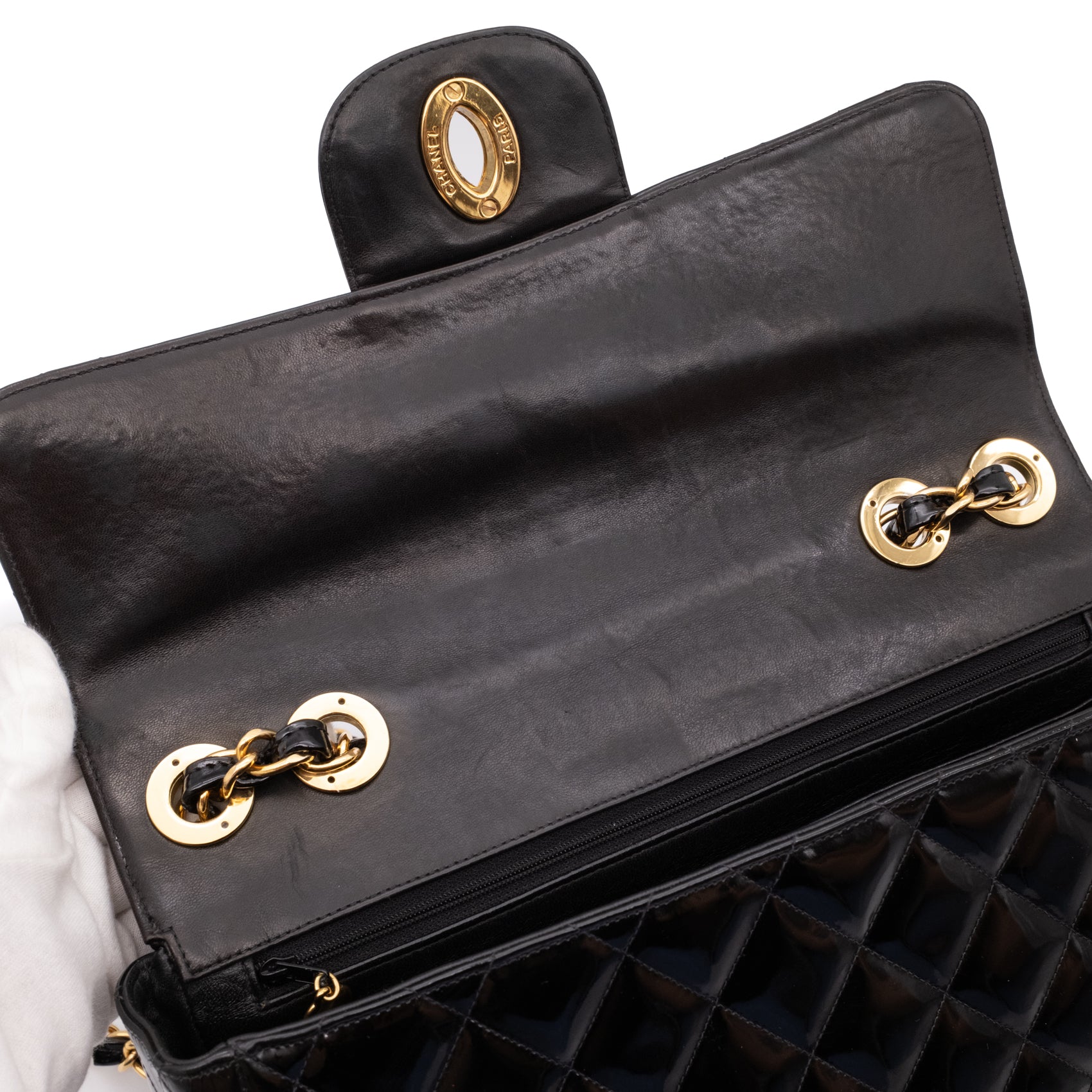 Chanel Classic Single Flap Jumbo XL Lackleder Schwarz GHW 24k