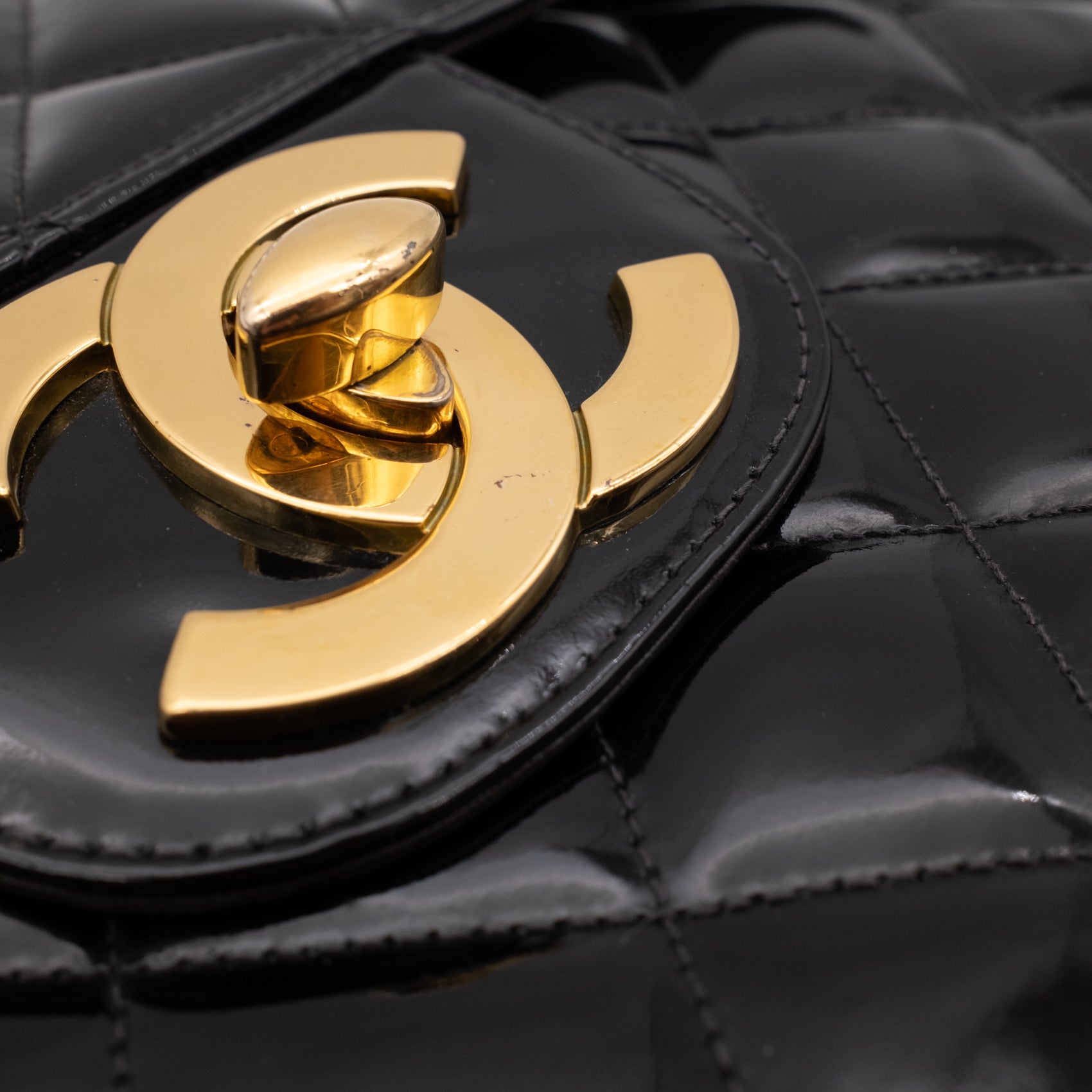 Chanel Classic Single Flap Jumbo XL Lackleder Schwarz GHW 24k