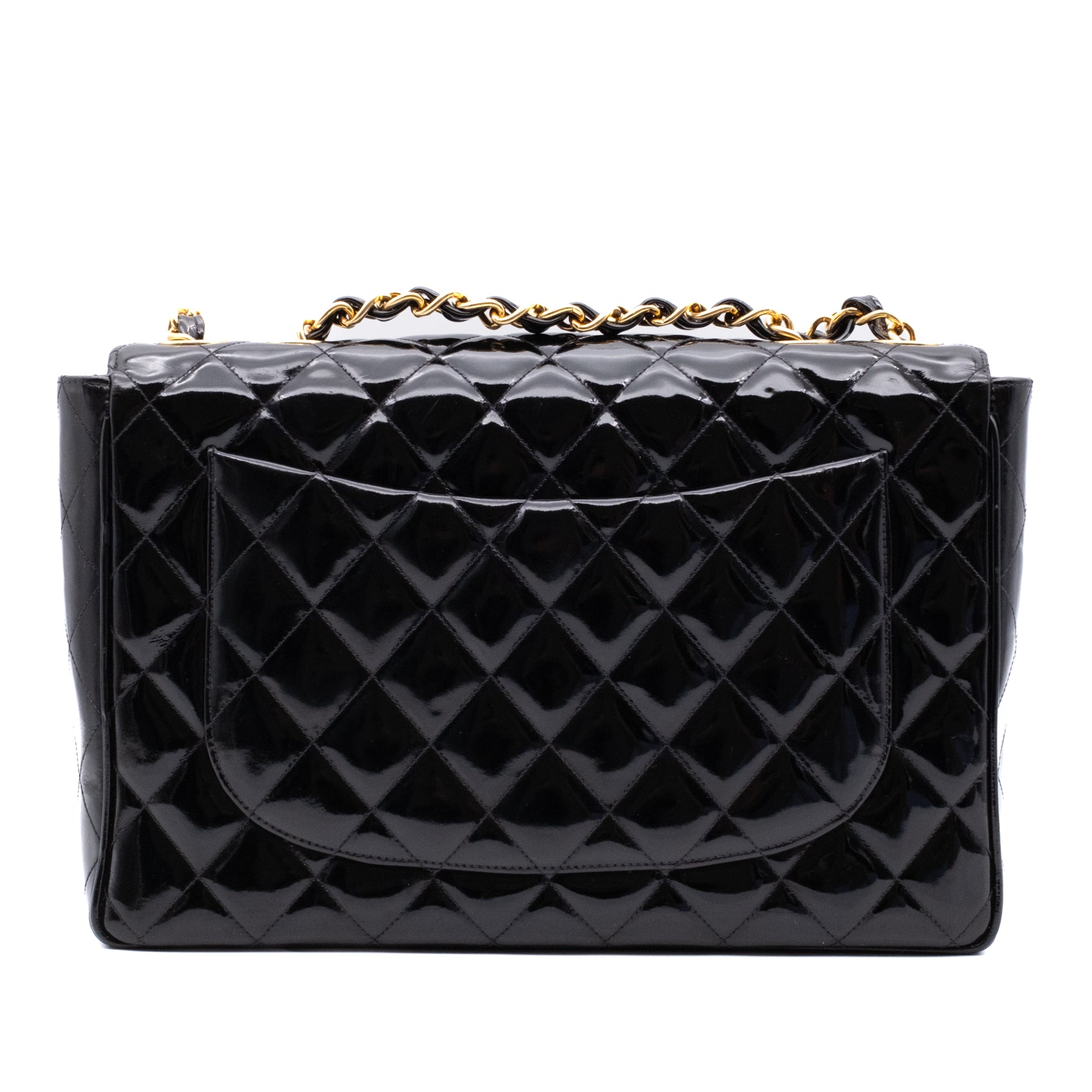 Chanel Classic Single Flap Jumbo XL Lackleder Schwarz GHW 24k