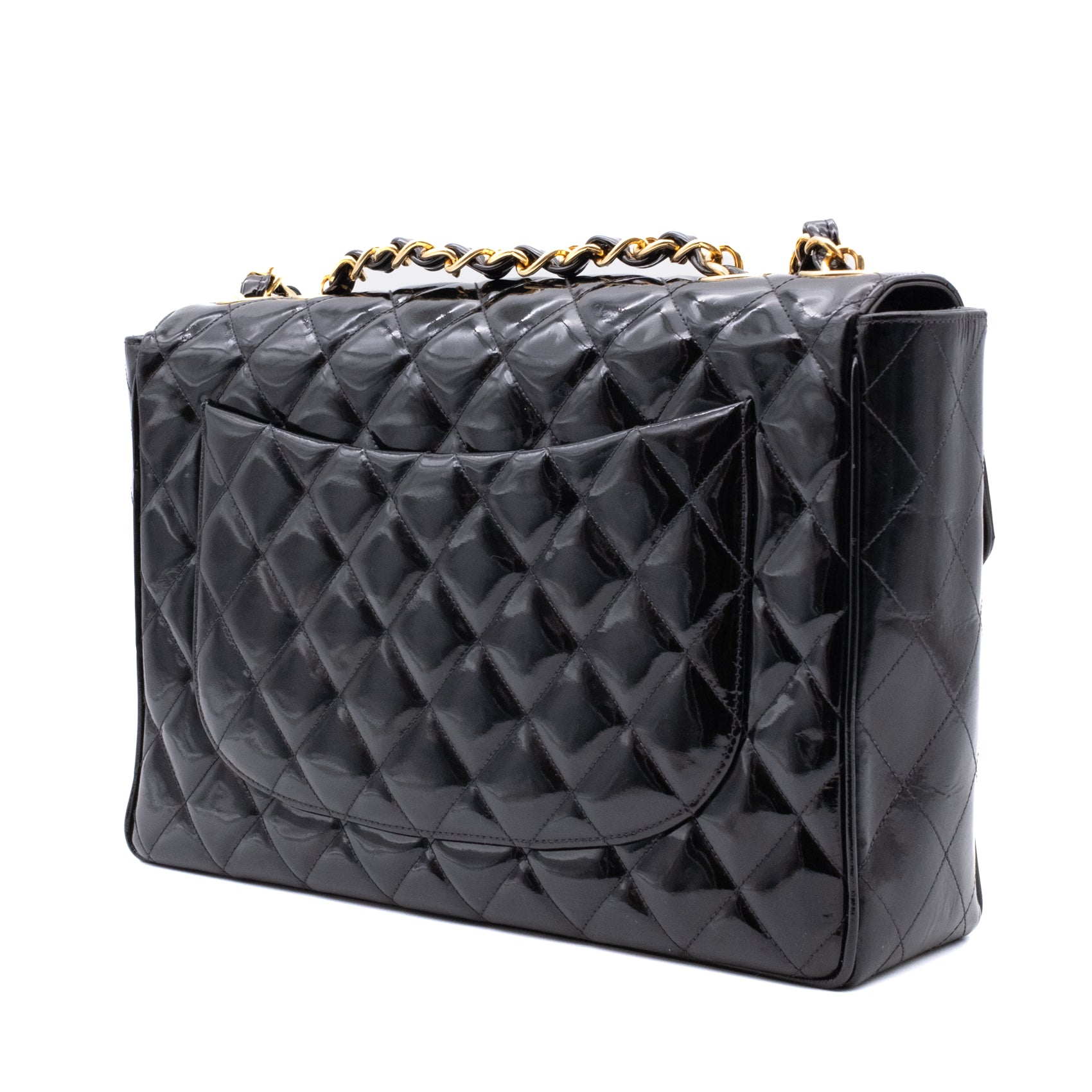 Chanel Classic Single Flap Jumbo XL Lackleder Schwarz GHW 24k