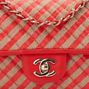 Chanel Single Flap Mini Rectangle Small 21P Raffia Stroh Korall Rot GHW