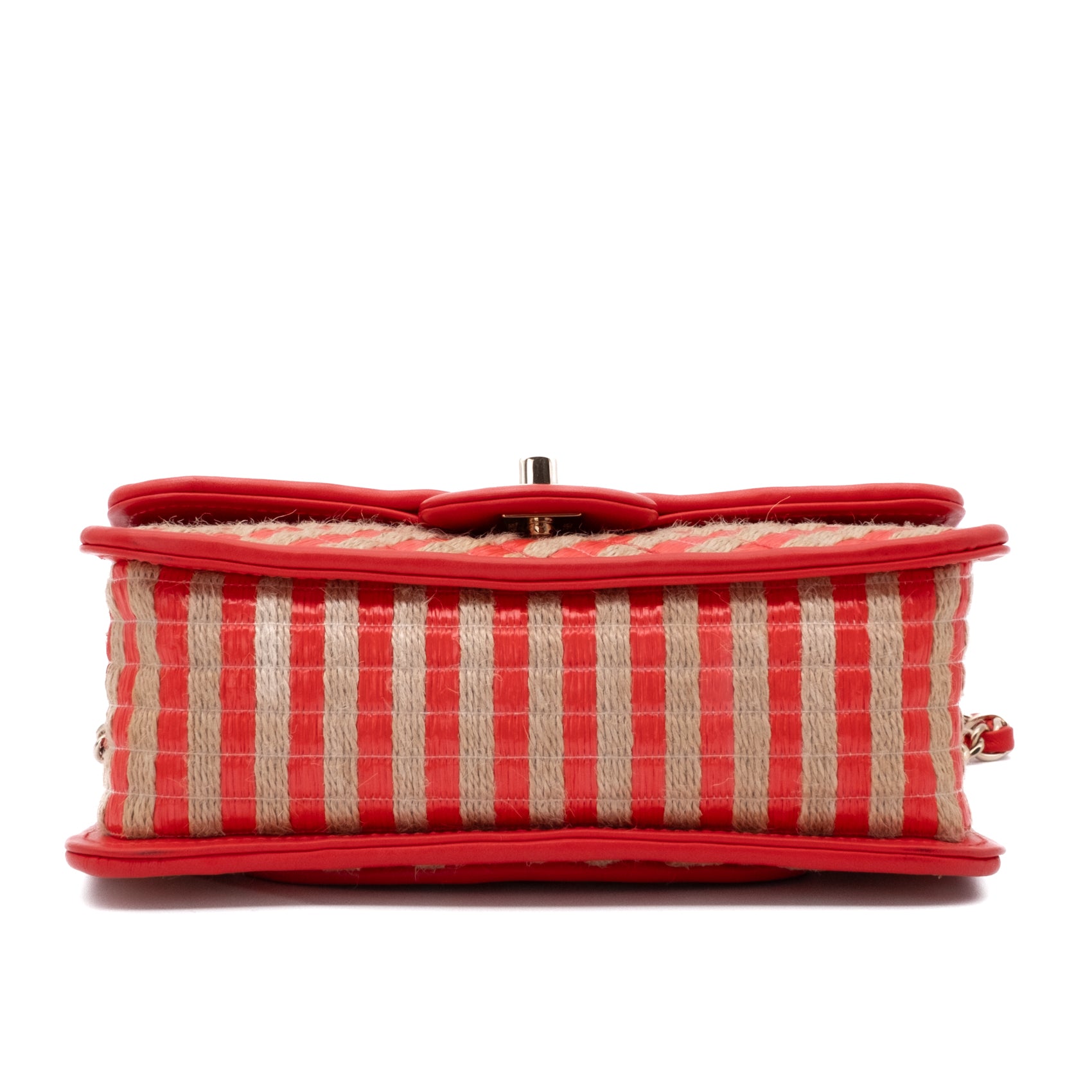 Chanel Single Flap Mini Rectangle Small 21P Raffia Stroh Korall Rot GHW