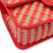 Chanel Single Flap Mini Rectangle Small 21P Raffia Stroh Korall Rot GHW