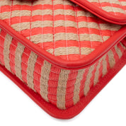 Chanel Single Flap Mini Rectangle Small 21P Raffia Stroh Korall Rot GHW