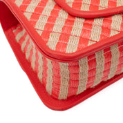 Chanel Single Flap Mini Rectangle Small 21P Raffia Stroh Korall Rot GHW