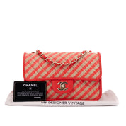 Chanel Single Flap Mini Rectangle Small 21P Raffia Stroh Korall Rot GHW