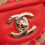 Chanel Single Flap Mini Rectangle Small 21P Raffia Stroh Korall Rot GHW