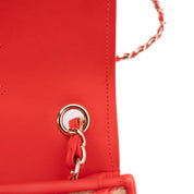 Chanel Single Flap Mini Rectangle Small 21P Raffia Stroh Korall Rot GHW
