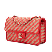 Chanel Single Flap Mini Rectangle Small 21P Raffia Stroh Korall Rot GHW