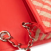 Chanel Single Flap Mini Rectangle Small 21P Raffia Stroh Korall Rot GHW