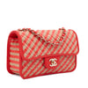 Chanel Single Flap Mini Rectangle Small 21P Raffia Stroh Korall Rot GHW