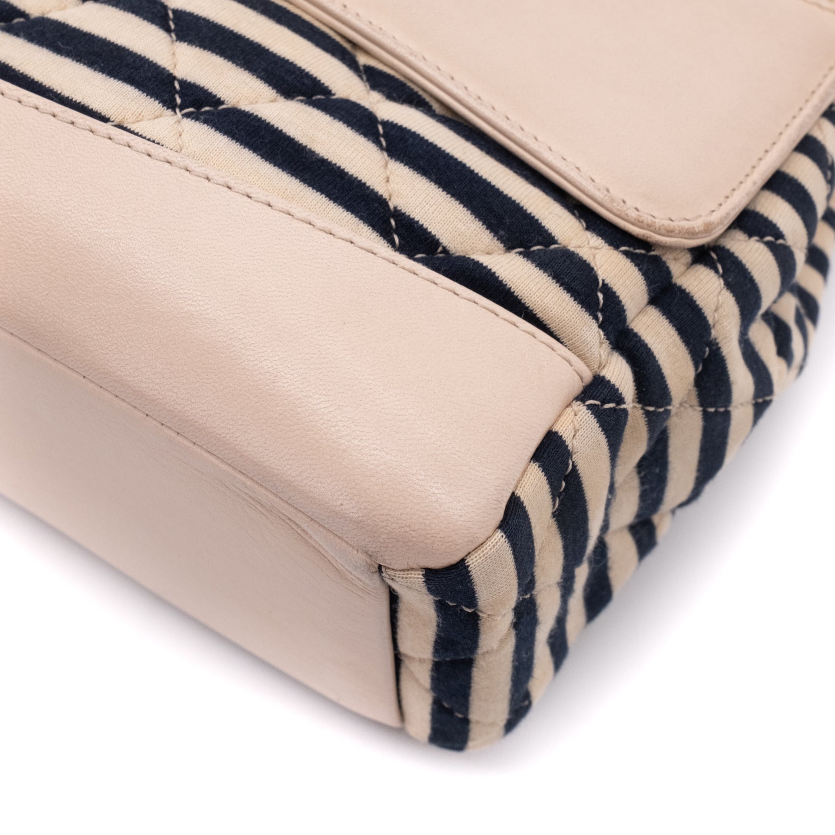 Chanel Classic Single Flap Coco Sailor Jumbo Jersey Dunkelblau Creme Streifen GHW