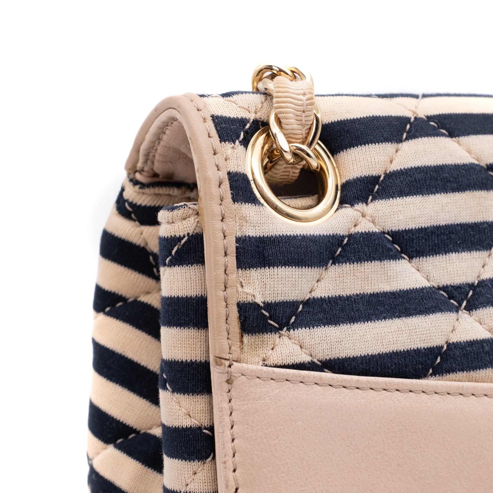 Chanel Classic Single Flap Coco Sailor Jumbo Jersey Dunkelblau Creme Streifen GHW