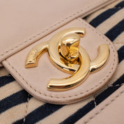 Chanel Classic Single Flap Coco Sailor Jumbo Jersey Dunkelblau Creme Streifen GHW
