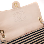 Chanel Classic Single Flap Coco Sailor Jumbo Jersey Dunkelblau Creme Streifen GHW