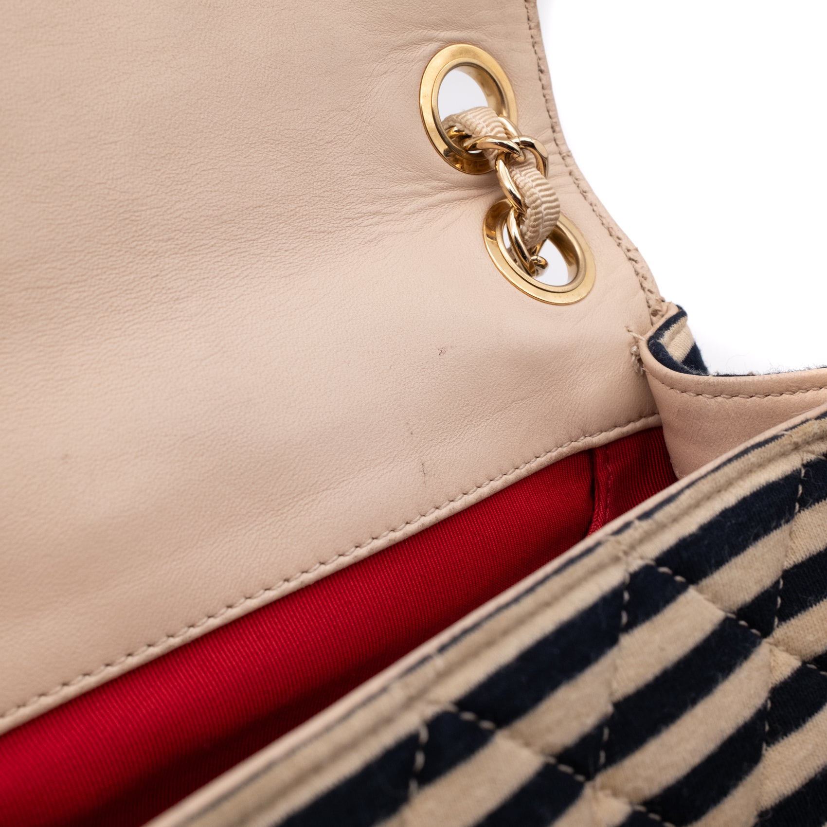 Chanel Classic Single Flap Coco Sailor Jumbo Jersey Dunkelblau Creme Streifen GHW