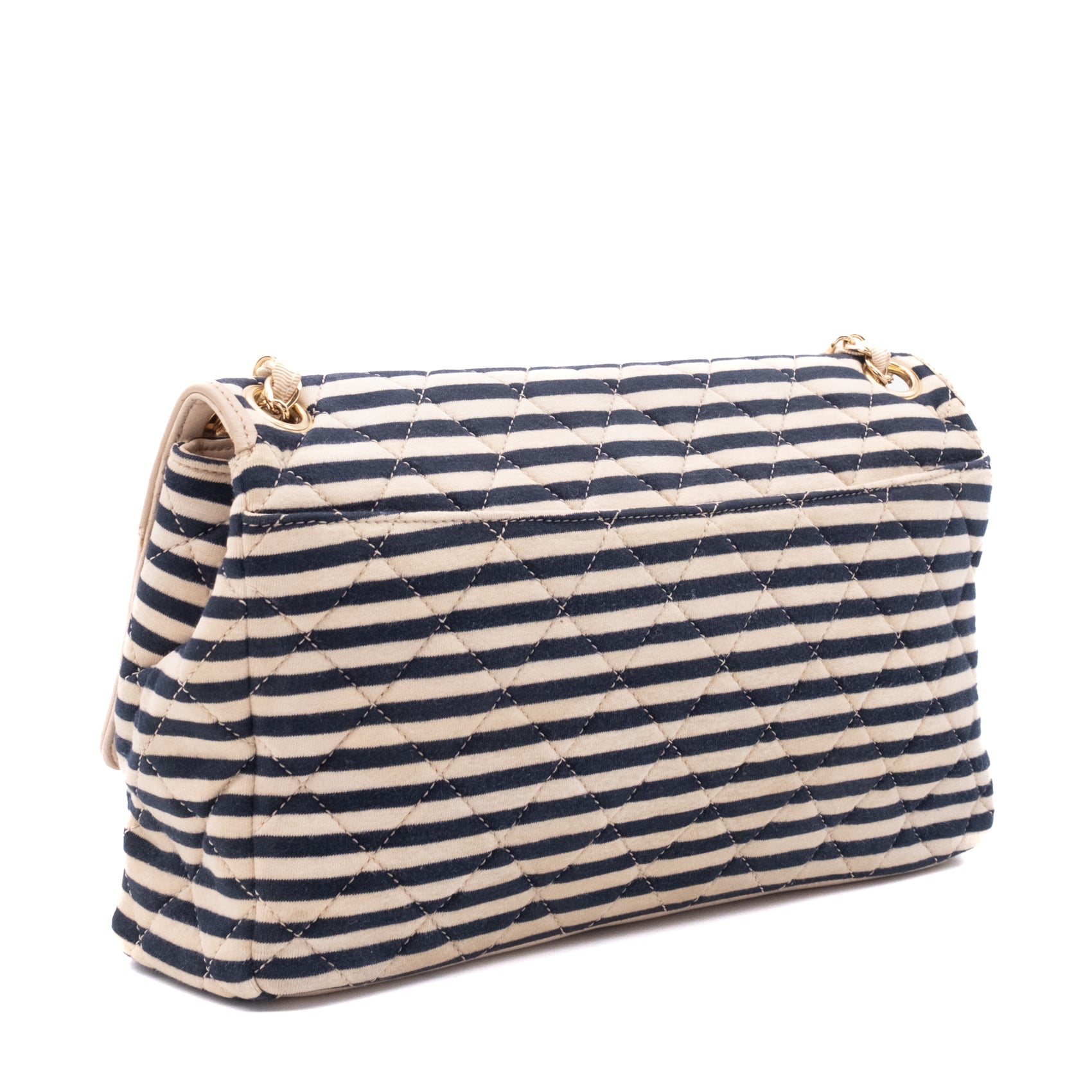 Chanel Classic Single Flap Coco Sailor Jumbo Jersey Dunkelblau Creme Streifen GHW