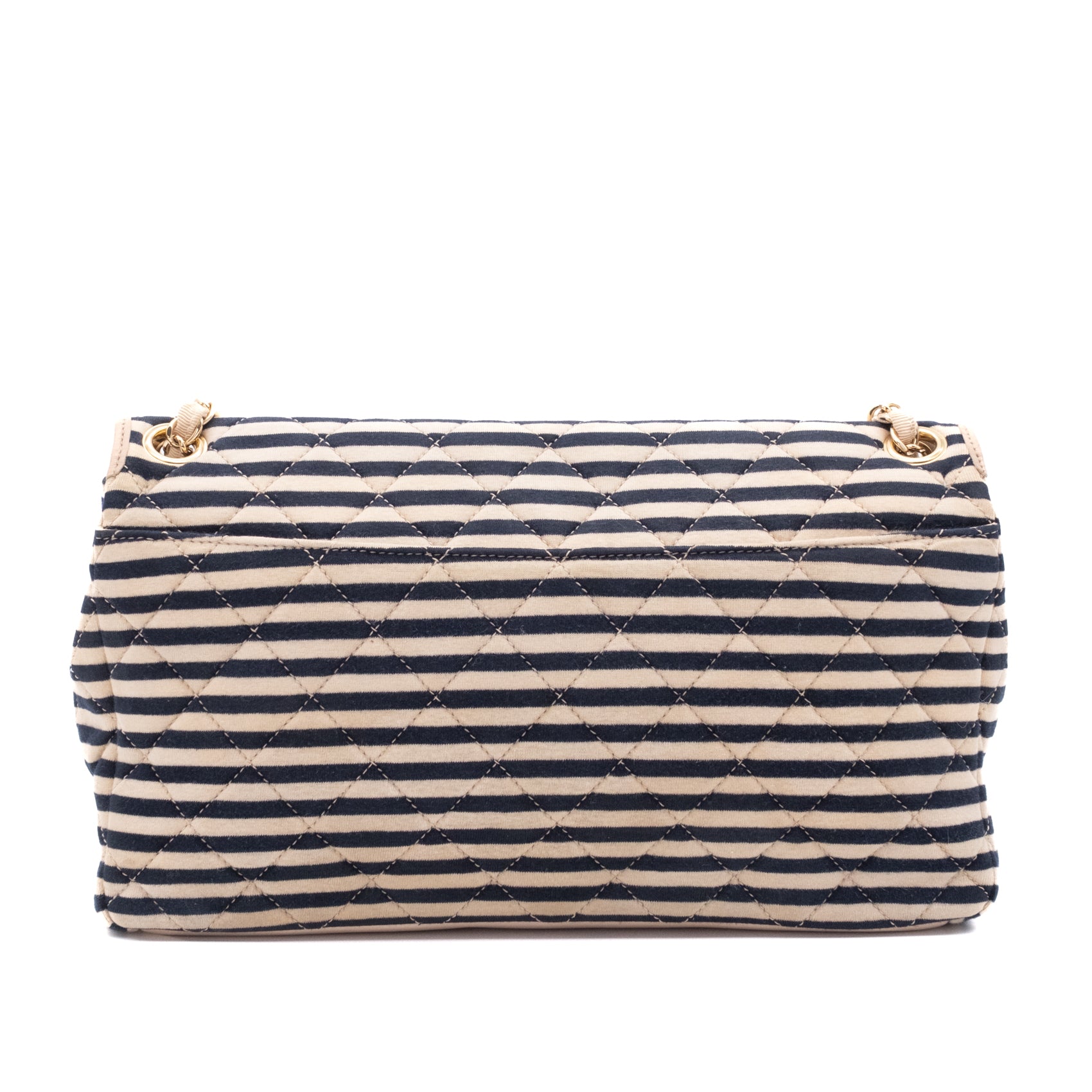 Chanel Classic Single Flap Coco Sailor Jumbo Jersey Dunkelblau Creme Streifen GHW