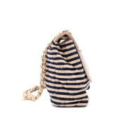 Chanel Classic Single Flap Coco Sailor Jumbo Jersey Dunkelblau Creme Streifen GHW