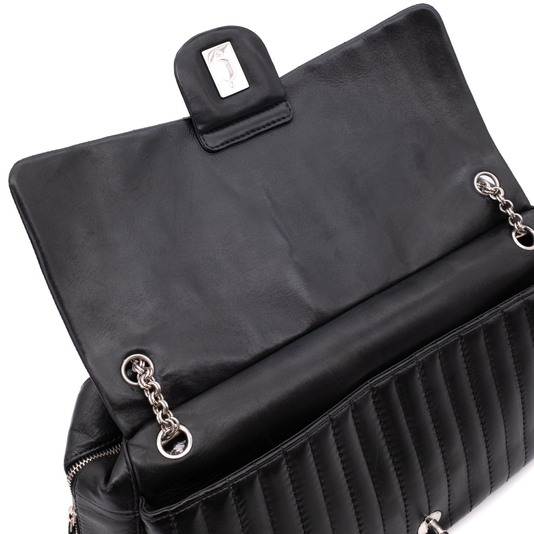 Chanel Classic Jumbo Single Flap Schultertasche Lammleder Schwarz Vertical Quilted Mademoiselle SHW