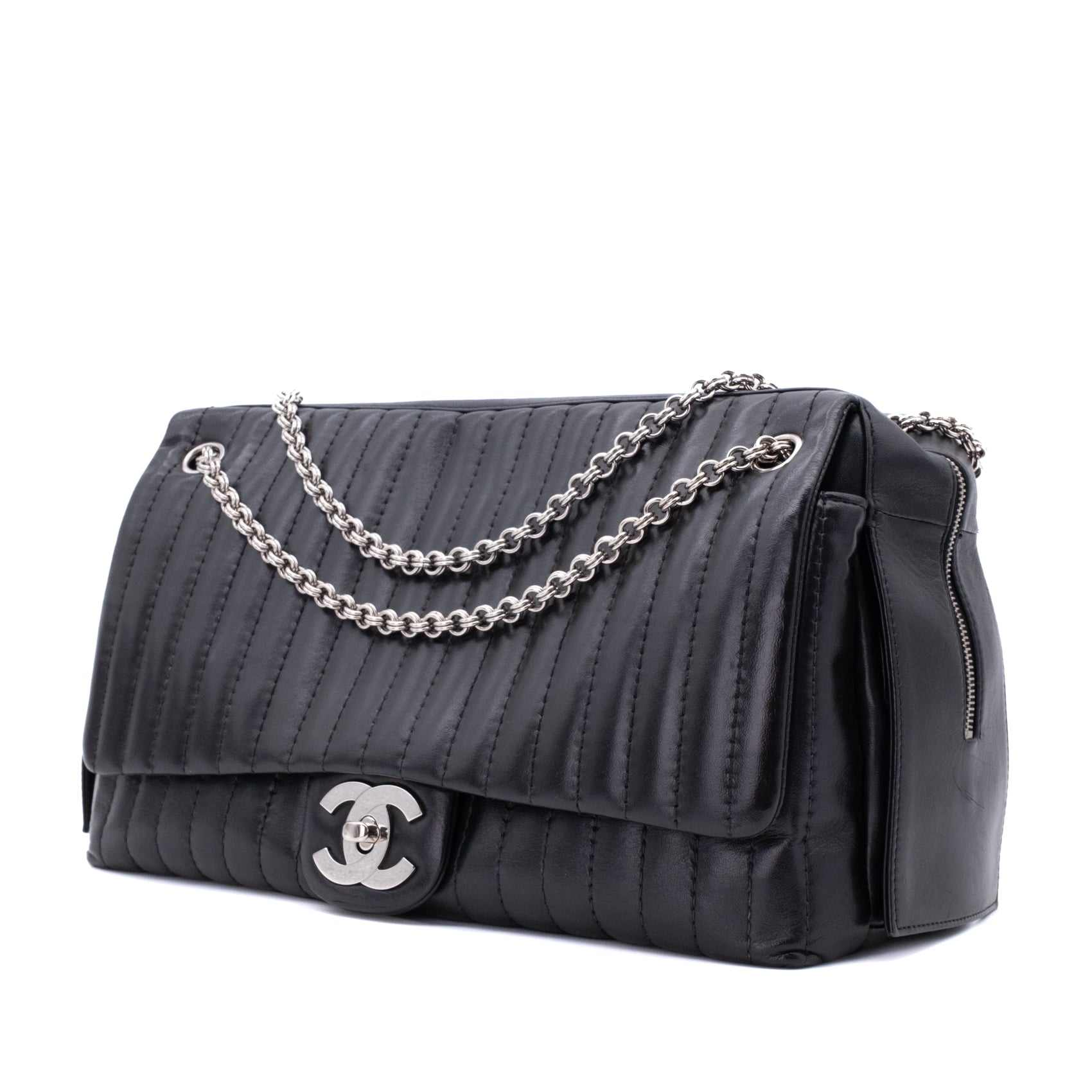 Chanel Classic Jumbo Single Flap Schultertasche Lammleder Schwarz Vertical Quilted Mademoiselle SHW