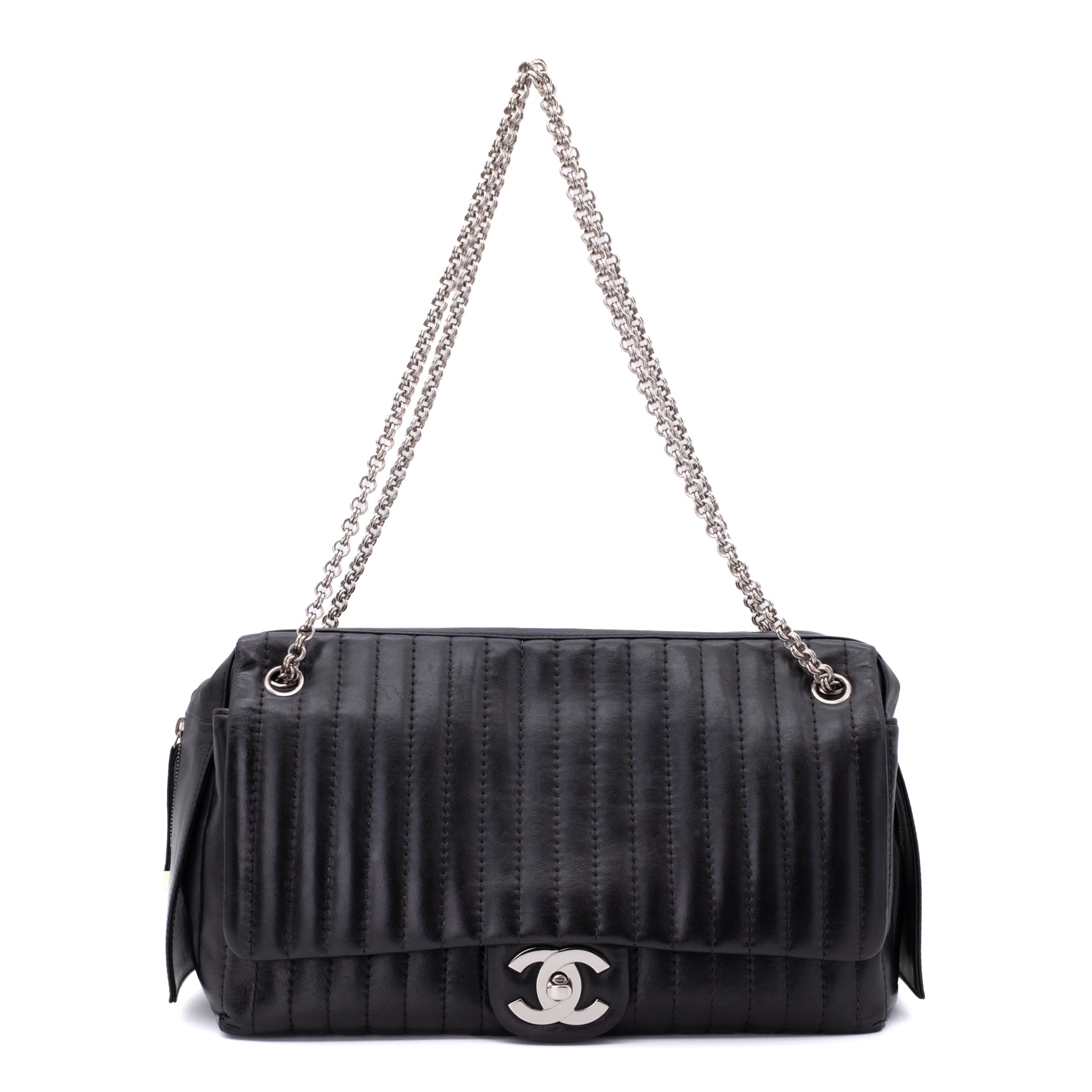 Chanel Classic Jumbo Single Flap Schultertasche Lammleder Schwarz Vertical Quilted Mademoiselle SHW